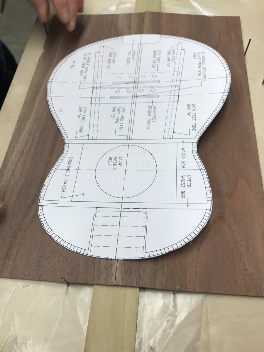 Bracing template on walnut