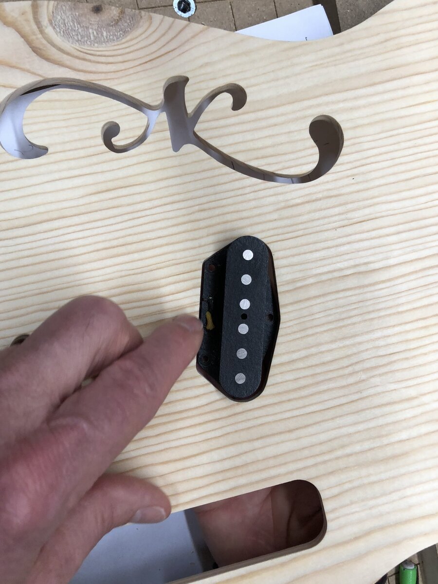 Test-fitting a pickup on the N-Caster